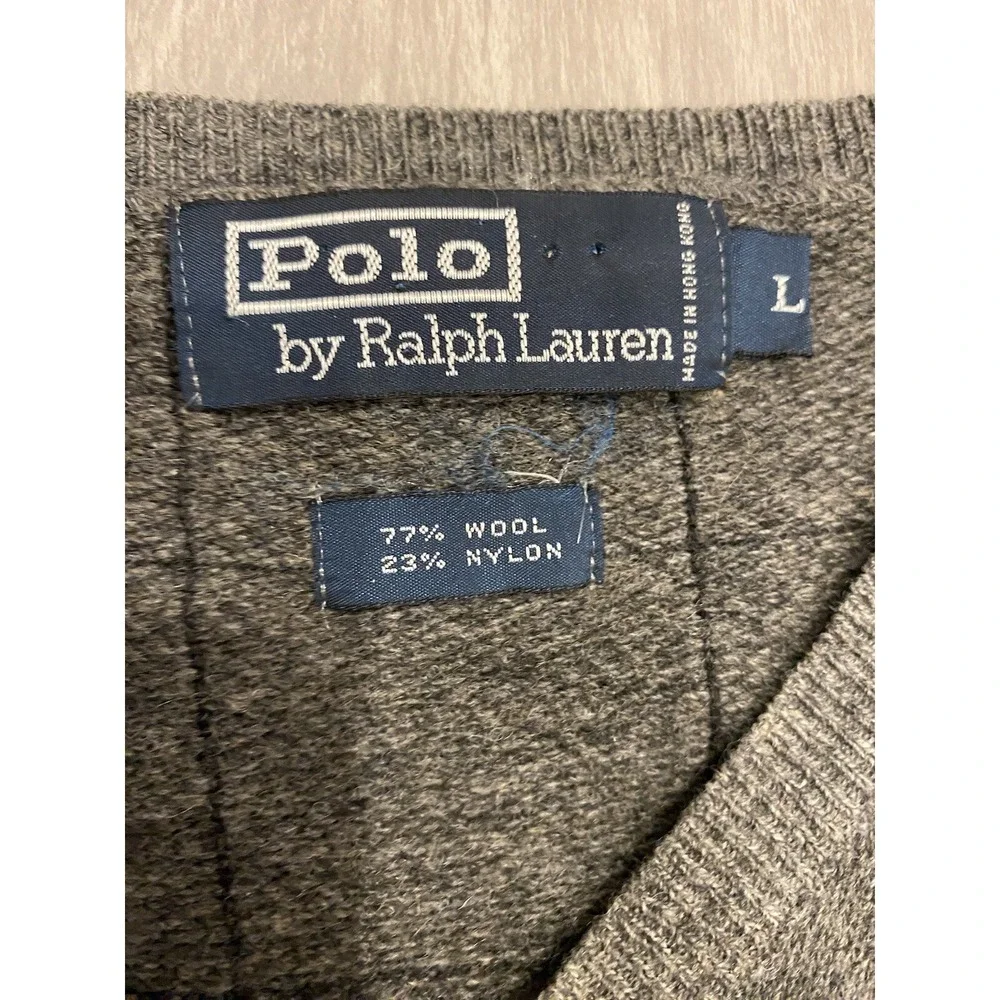 Vintage 90's Polo Ralph Lauren Wool Nylon Sweater Vest L Plaid Large Gray
